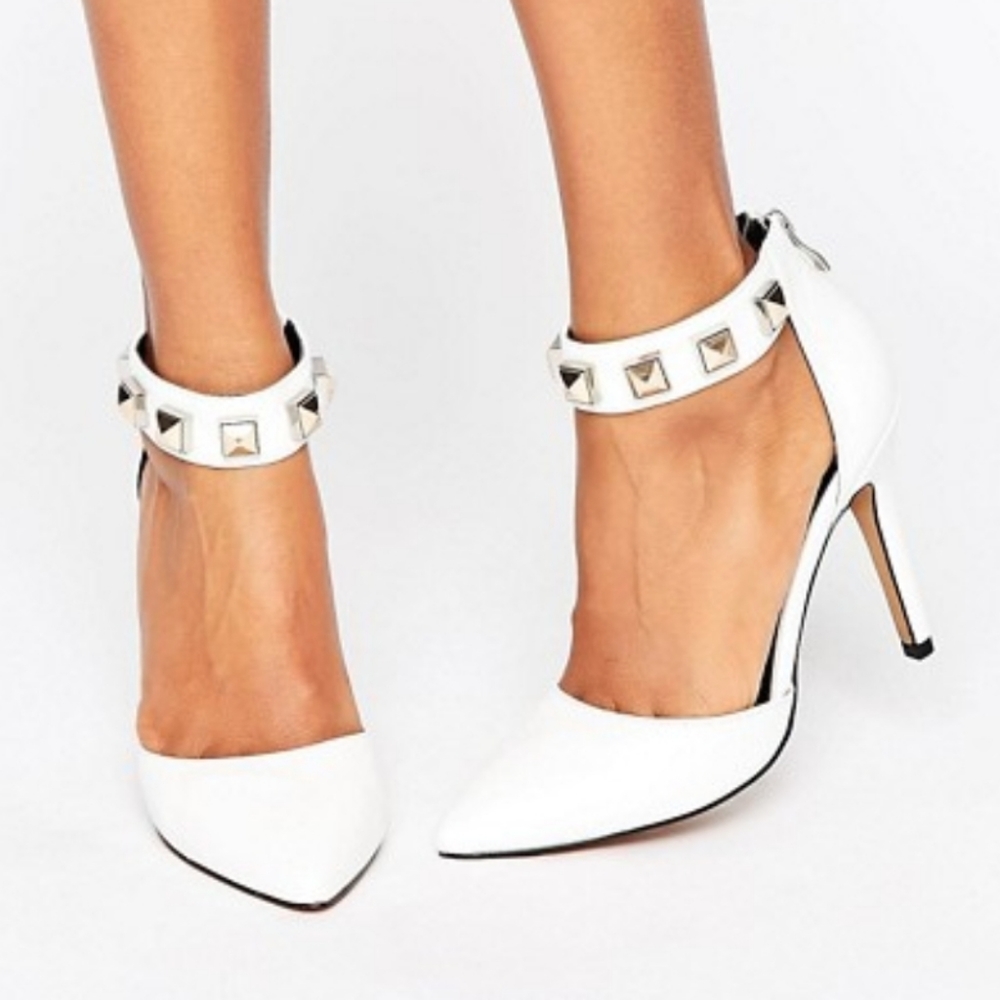 White aldo heels stud detail ankle strap